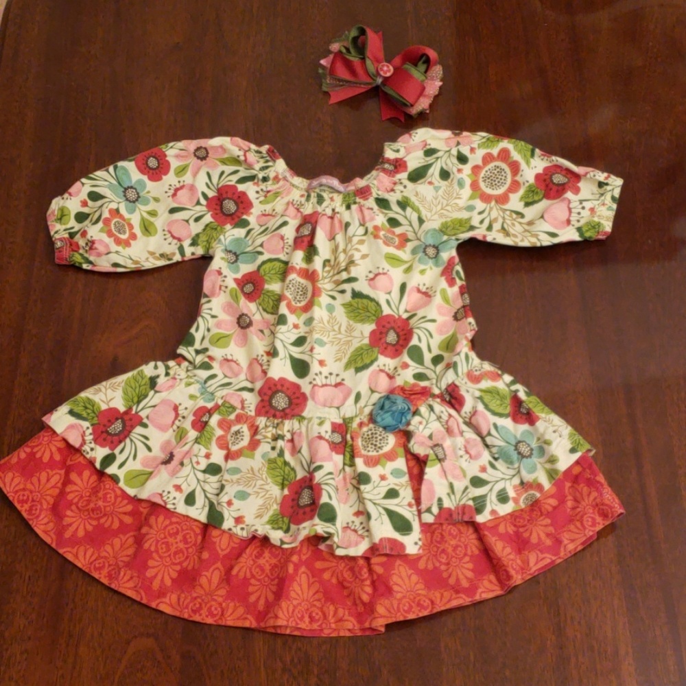 Jelly the Pug Floral Dress With Matching Hair Bow
